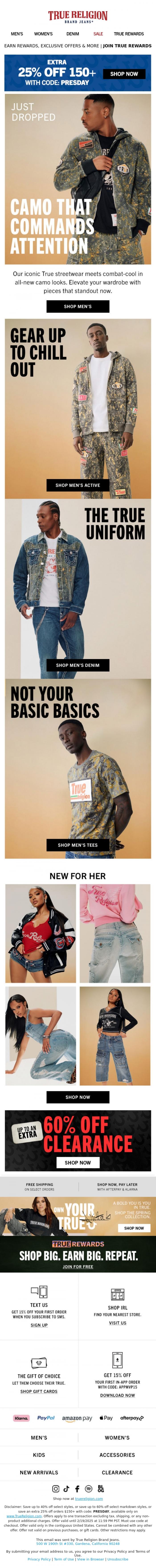 Email Design Inspiration from True Religion, CAMO COMMANDERS 🫡 