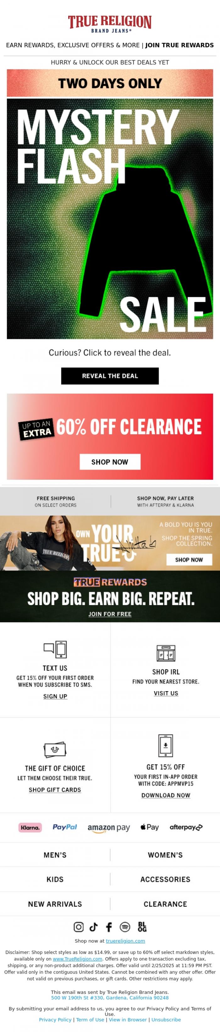 Email Design Inspiration from True Religion, OMG! You found our mystery sale 🔍👀