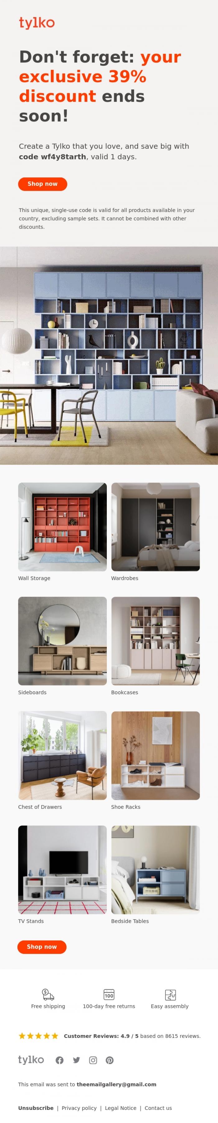 Email Design Inspiration from Tylko, Make the most of your special code