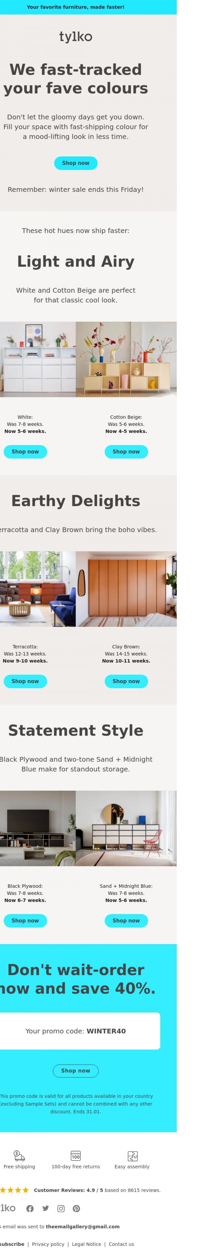 Email Design Inspiration from Tylko, Save 40% and enjoy sped-up shipping!
