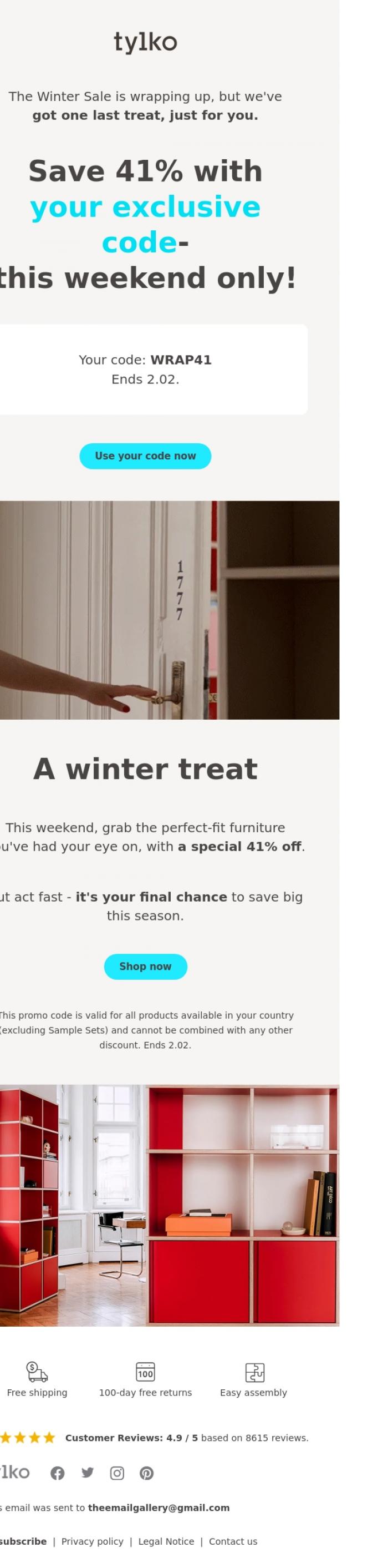 Email Design Inspiration from Tylko, Save 41% this weekend only!