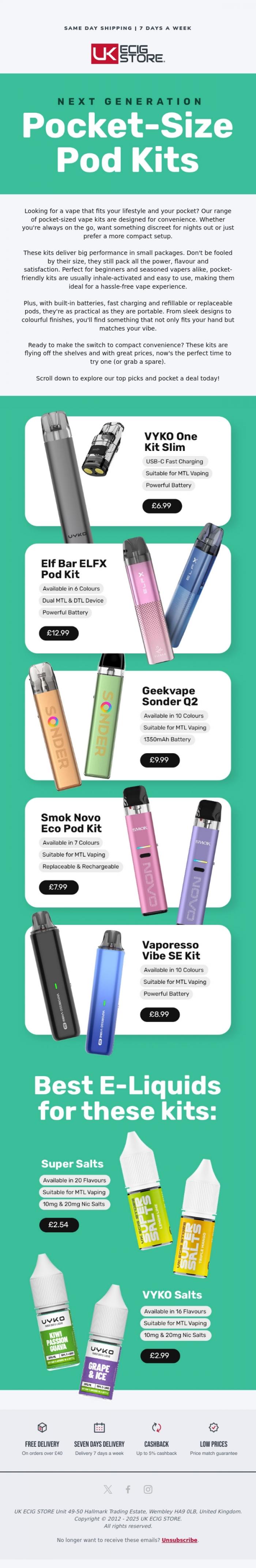 Email Design Inspiration from UK ECIG STORE, Must Have! Pocket Sized Vape Kits