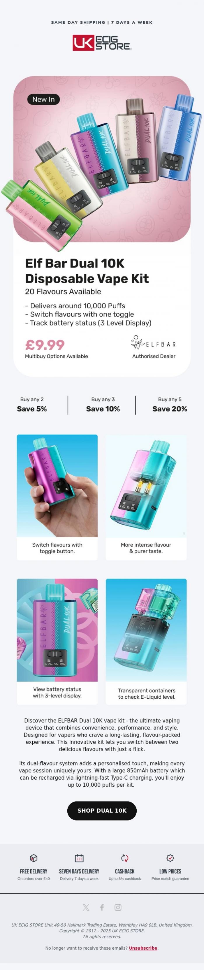 Email Design Inspiration from UK ECIG STORE, 10,000 Puffs From Elf Bar | Double the Flavour! 🤯