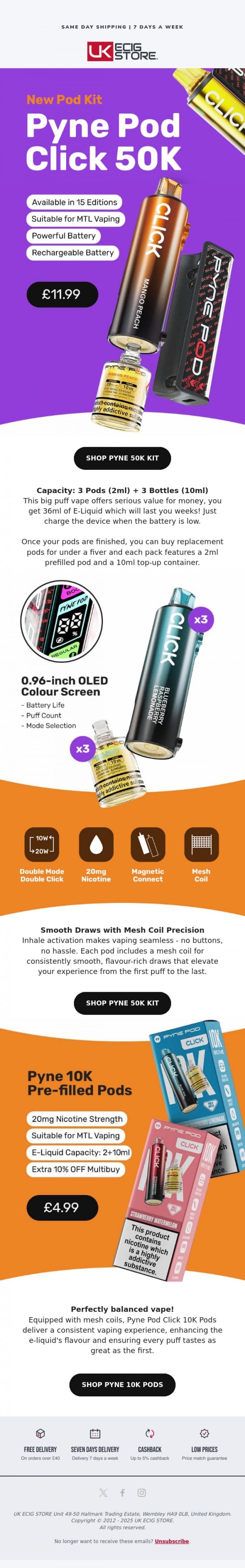 Email Design Inspiration from UK ECIG STORE, Shop 50K Vape Kit