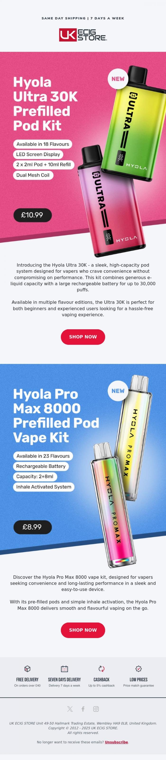 Email Design Inspiration from UK ECIG STORE, 👋 Say Hello to the Hyola Ultra 30K