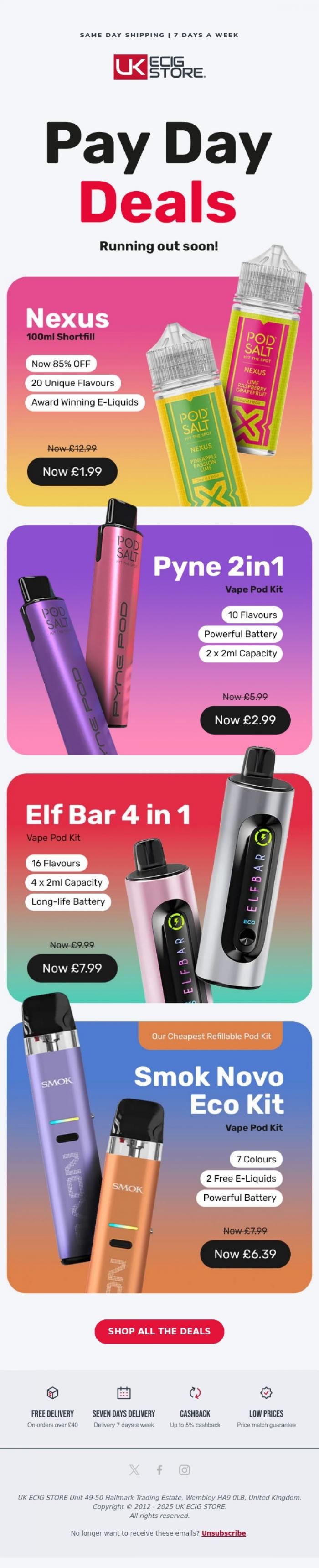 Email Design Inspiration from UK ECIG STORE, Pay Day Deals Just Got Better 🎉