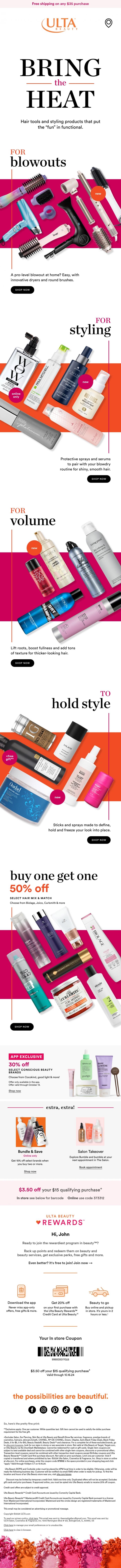 Email Design Inspiration from Ulta Beauty, Hair tools & products for *any* style 💁&zwj;♀️