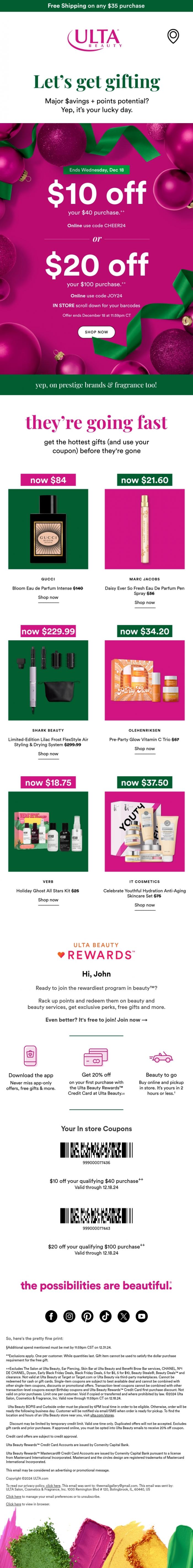 Email Design Inspiration from Ulta Beauty, Instant joy 🤗 Up to $20 OFF