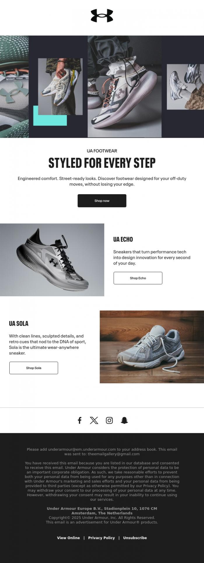 Email Design Inspiration from Under Armour, Fresh UA Footwear