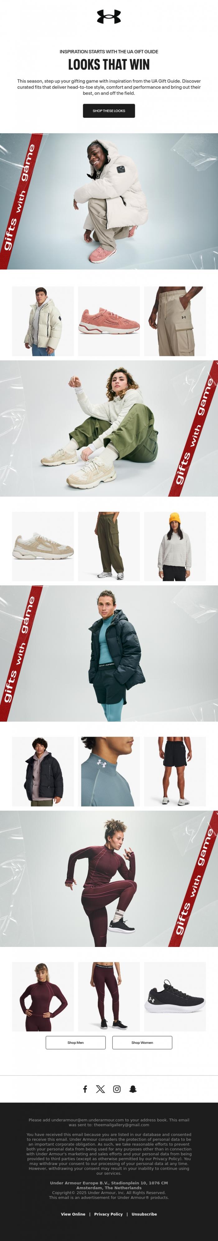 Email Design Inspiration from Under Armour, Inspiration for the gifting season starts here