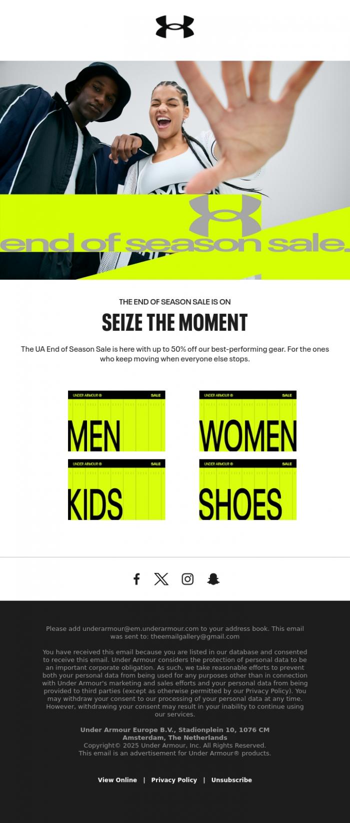 Email Design Inspiration from Under Armour, Don't sleep on 50% Off.