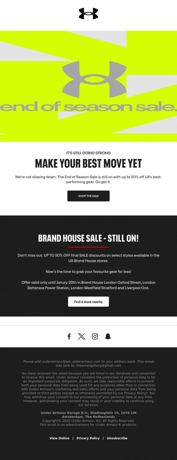 Email Design Inspiration from Under Armour, The Sale is Still On 🔥