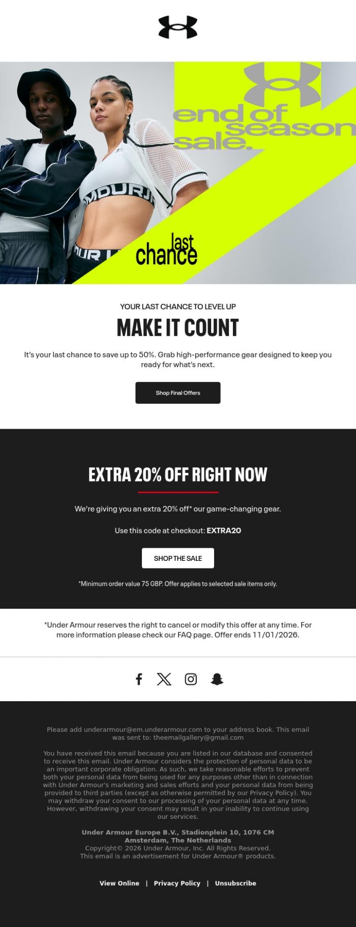 Email Design Inspiration from Under Armour, The Countdown is On ⏳