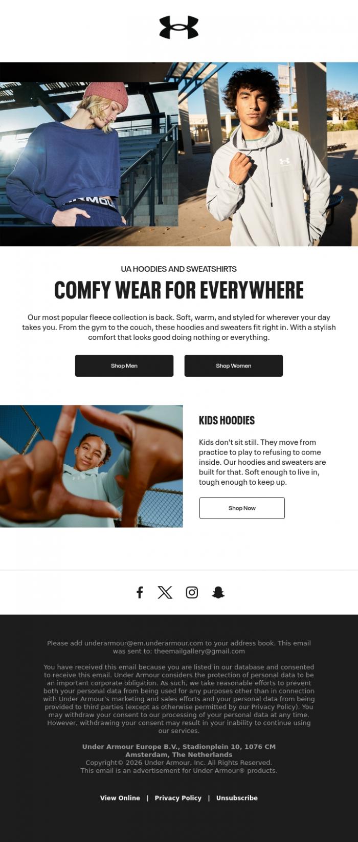 Email Design Inspiration from Under Armour, Cold outside? Not your problem.