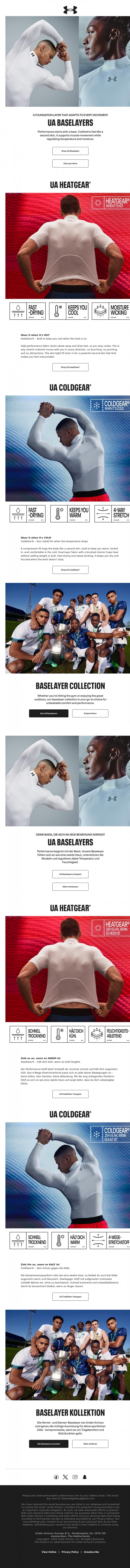 Email Design Inspiration from Under Armour, Baselayers built for Every Condition