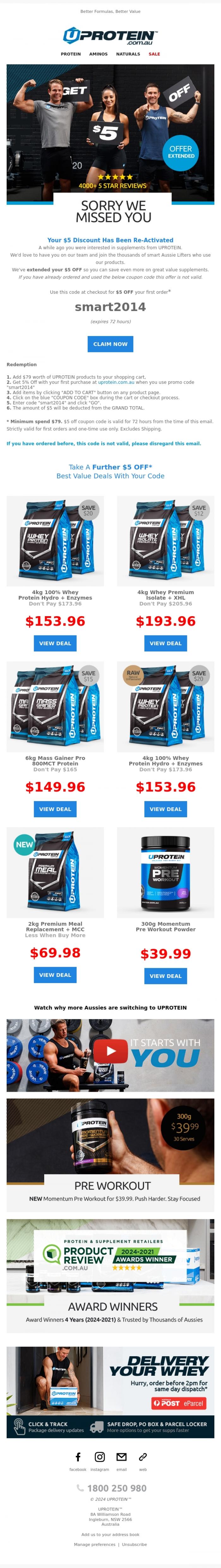Email Design Inspiration from UPROTEIN&trade;, 💪 Still Looking for Protein Powder? Your Discount is