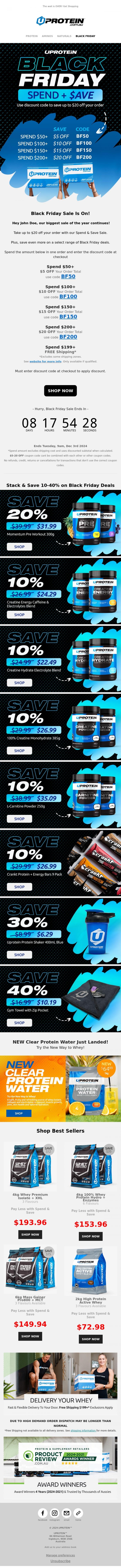 Email Design Inspiration from UPROTEIN&trade;, Score More Black Friday Savings 🤑