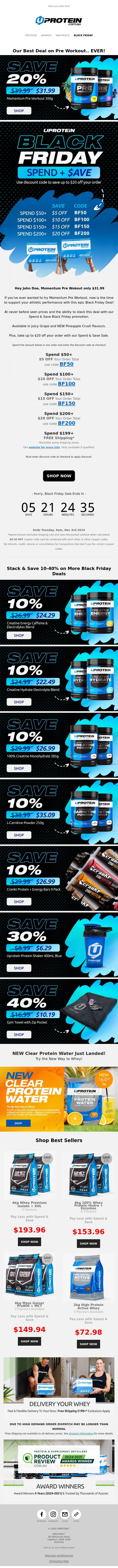 Email Design Inspiration from UPROTEIN&trade;, Our Best Deal on Pre Workout.. Ever 🔥