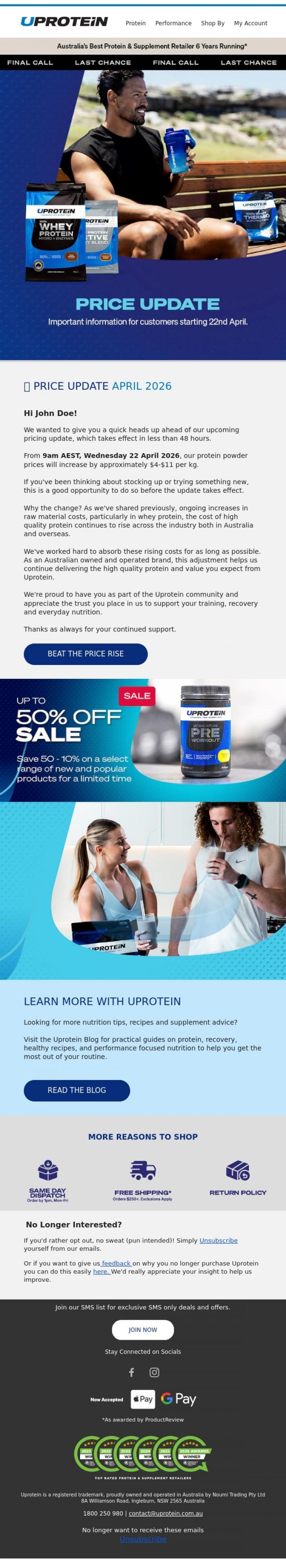 Email Design Inspiration from UPROTEIN&trade;, Protein Price Update Coming Wednesday