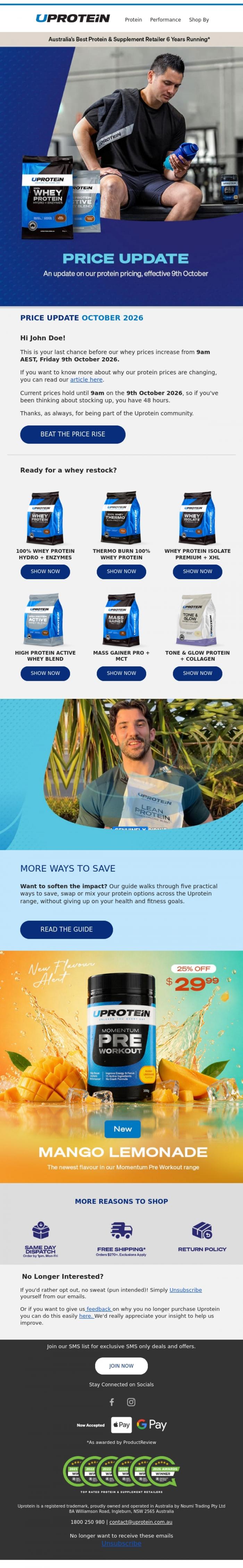 Email Design Inspiration from UPROTEIN&trade;, ⏰ 48 Hours Before our Whey Price Update