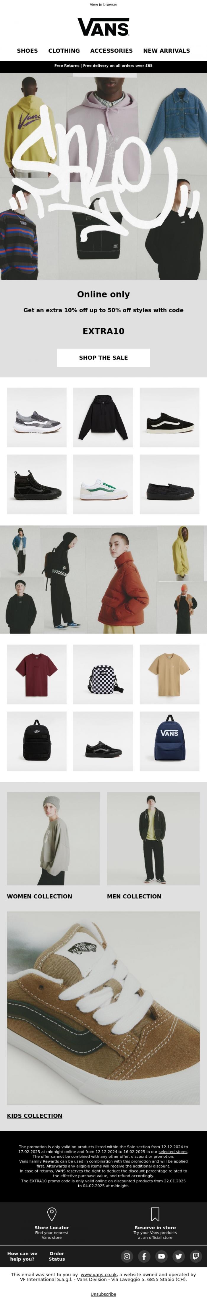 Email Design Inspiration from VANS, Take an EXTRA 10% off Sale 📣