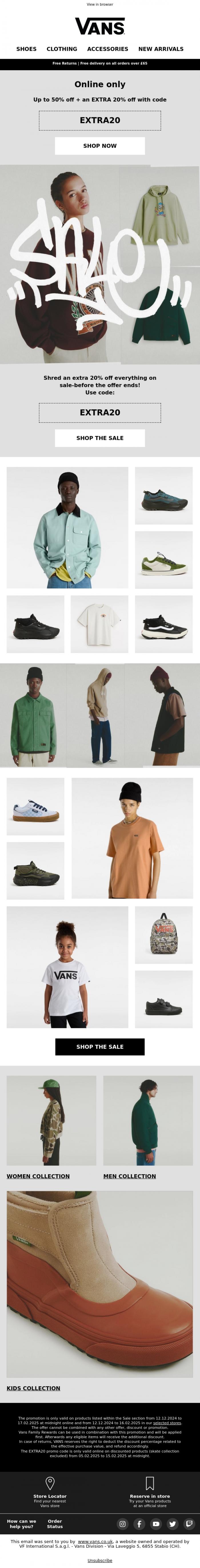 Email Design Inspiration from VANS, Up to 50% OFF + EXTRA 20% OFF 📣
