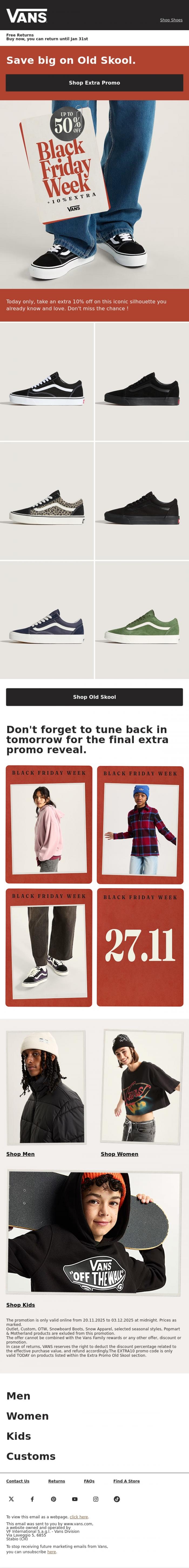 Email Design Inspiration from VANS, Discover today's extra promo category