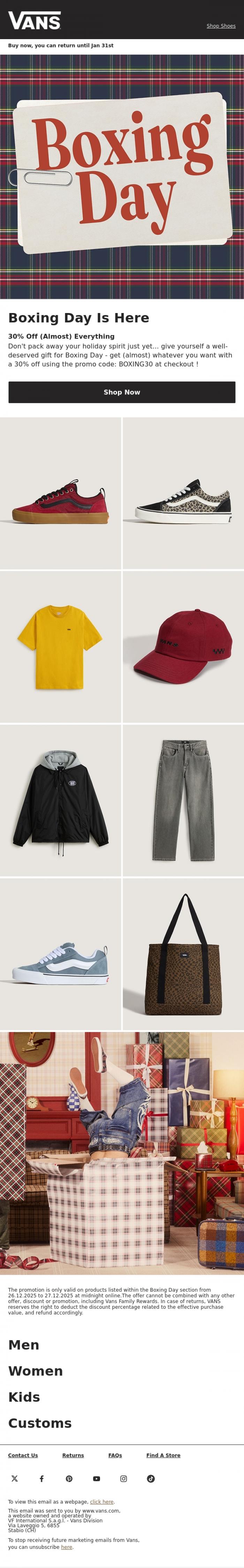 Email Design Inspiration from VANS, BOXING DAY