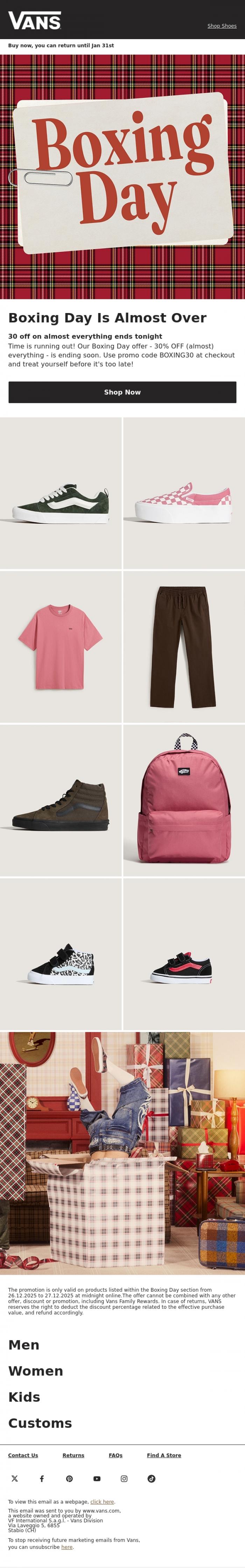 Email Design Inspiration from VANS, BOXING DAY ENDS SOON!