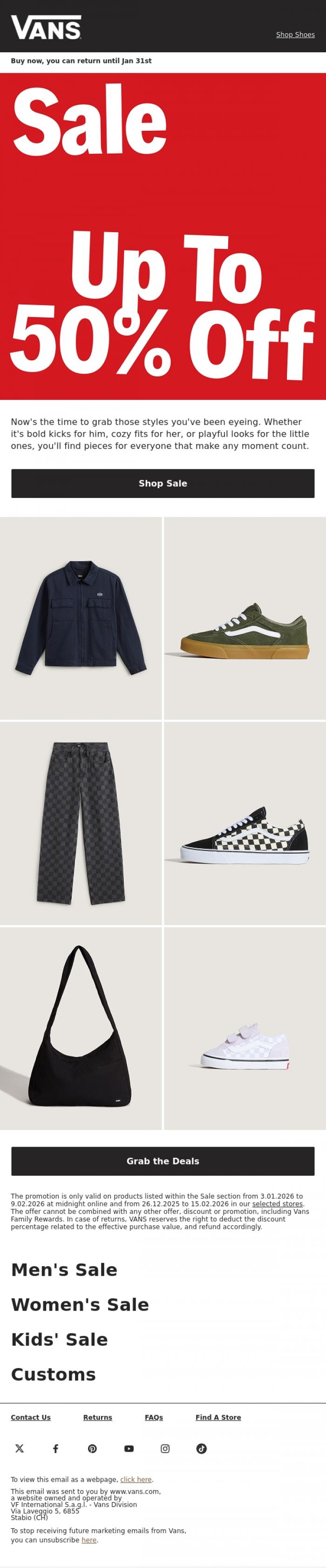 Email Design Inspiration from VANS, Up to 50% Off