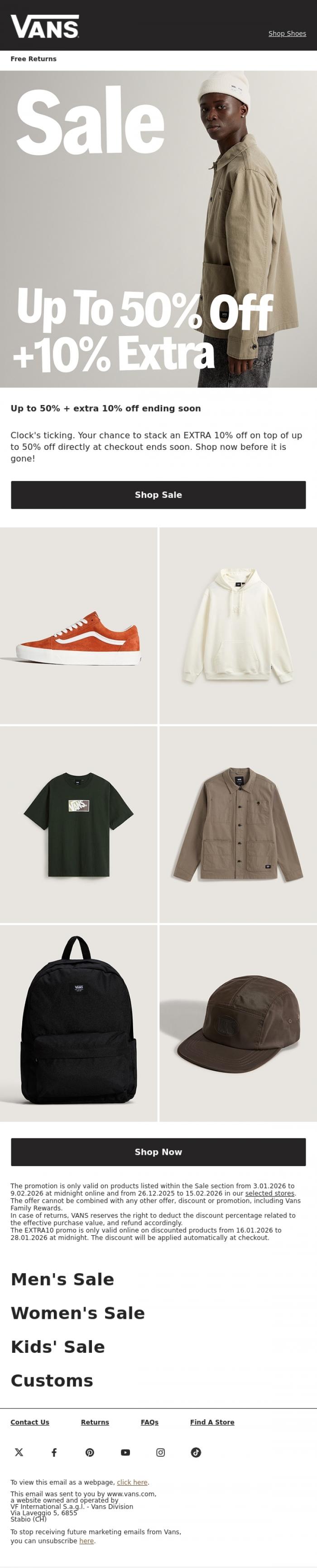 Email Design Inspiration from VANS, Extra&nbsp;10% off is slipping away!
