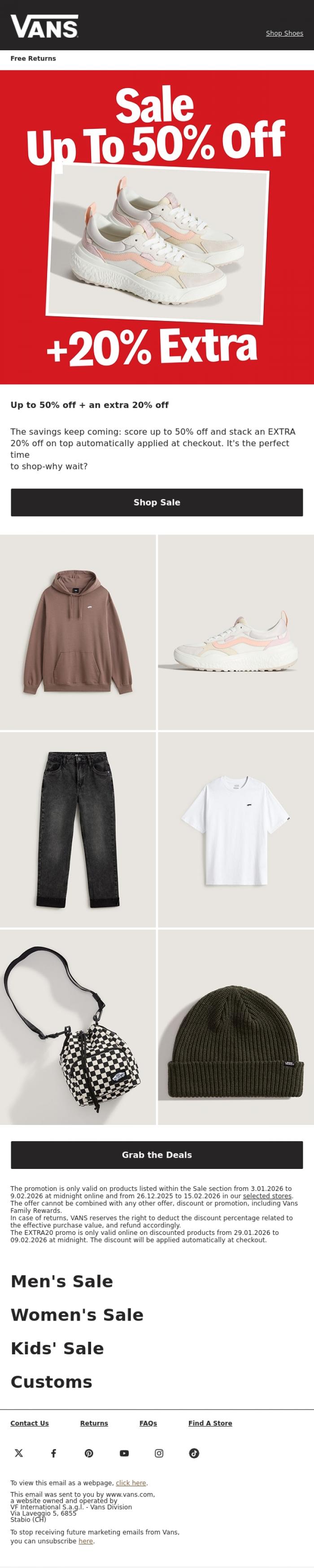 Email Design Inspiration from VANS, Your Extra 20% Off Is Waiting!​