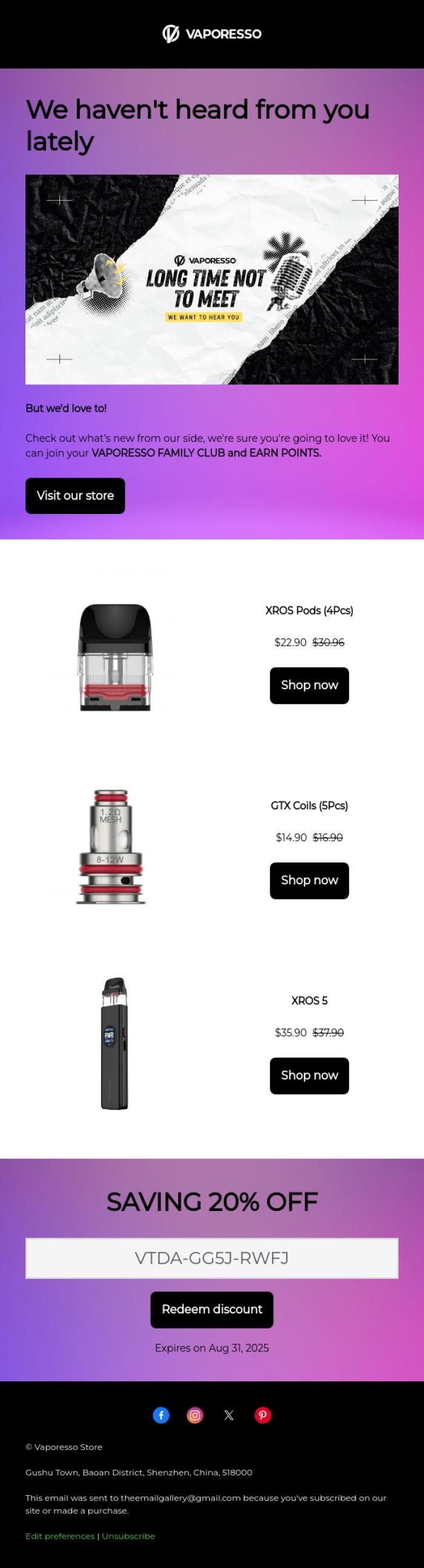 Email Design Inspiration from Vaporesso Store, 🛍️Remember Us? Reactivate for Hot Deals