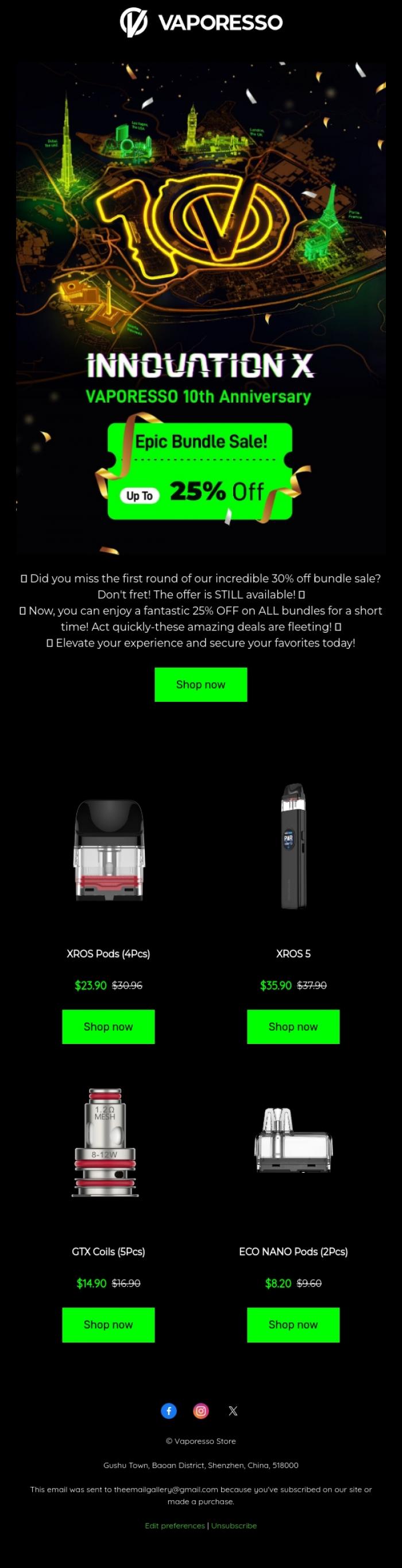 Email Design Inspiration from Vaporesso Store, 💸Don't Miss the Deal Rolling with 25% OFF 💸