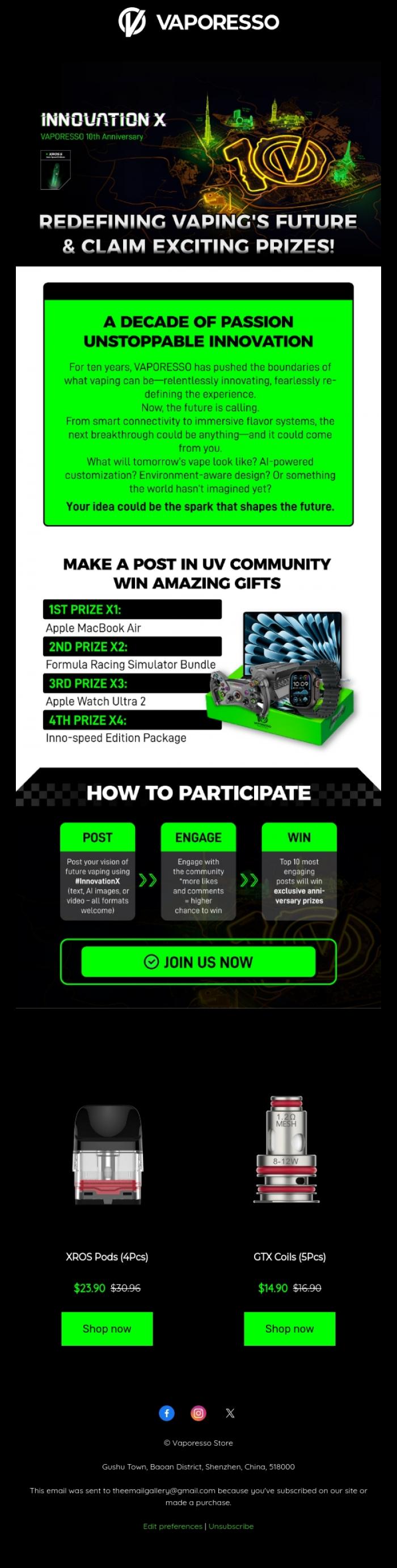 Email Design Inspiration from Vaporesso Store, 🎁[UV COMMUNITY] Make a post & win amzing gifts!