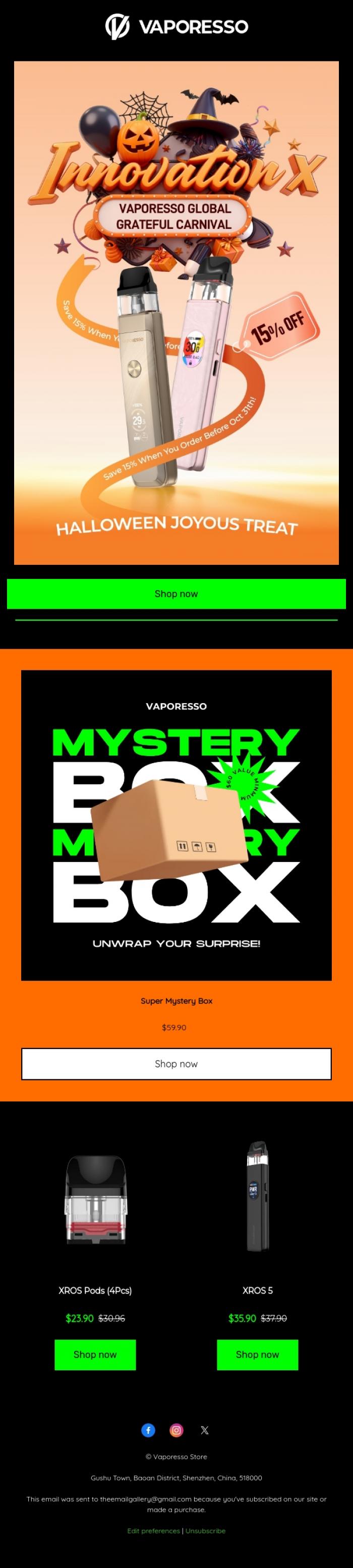 Email Design Inspiration from Vaporesso Store, 📣VAPORESSO HALLOWEEN JOYOUS TREAT👻