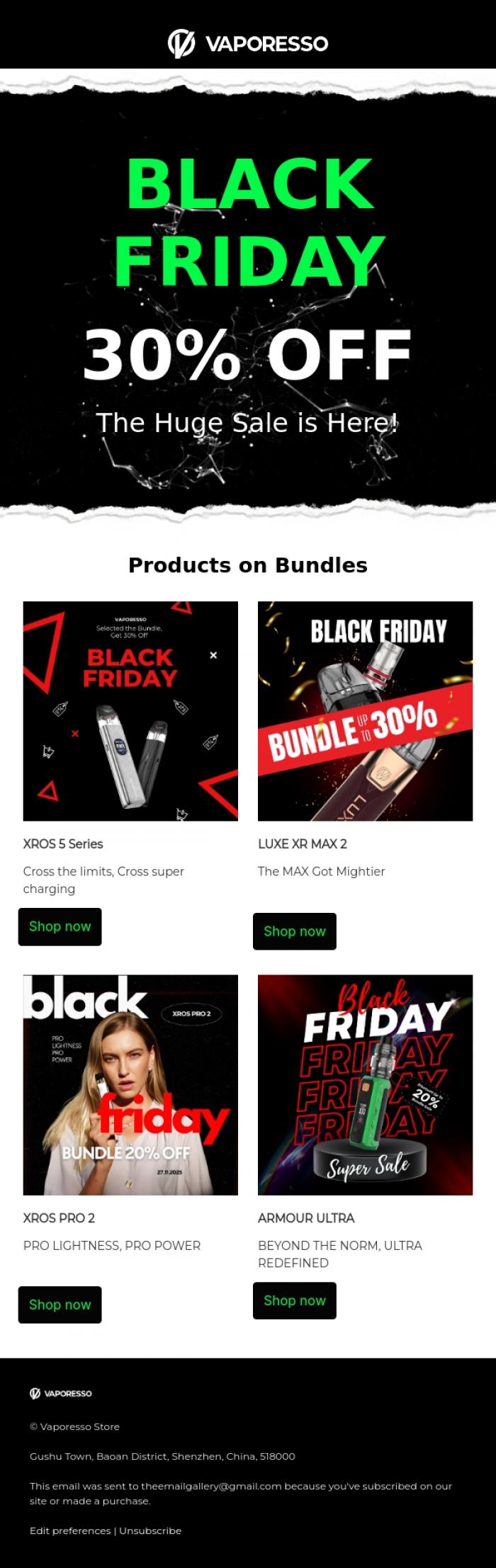 Email Design Inspiration from Vaporesso Store, 💥 Black Friday Day Deal: XROS Bundle 30% Off - Secure Yours Now!