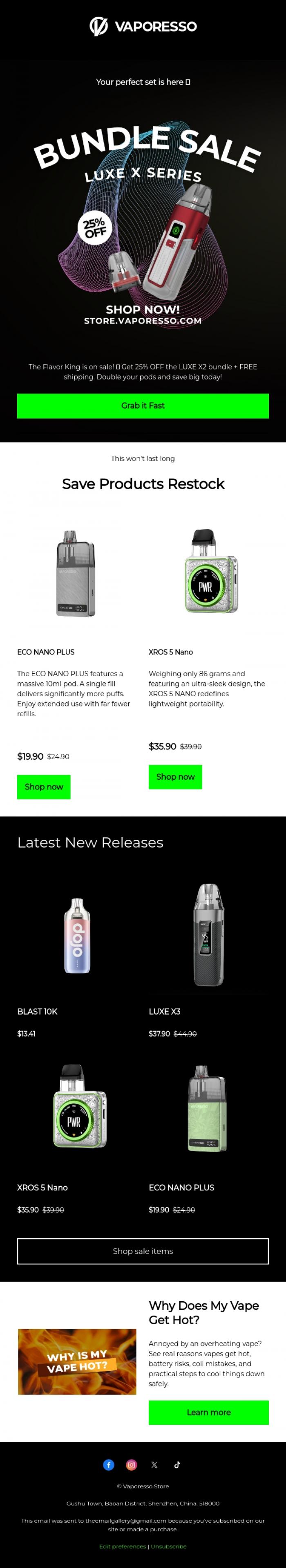 Email Design Inspiration from Vaporesso Store, 👑 LUXE X2 Bundle: 25% OFF & Ships FREE!