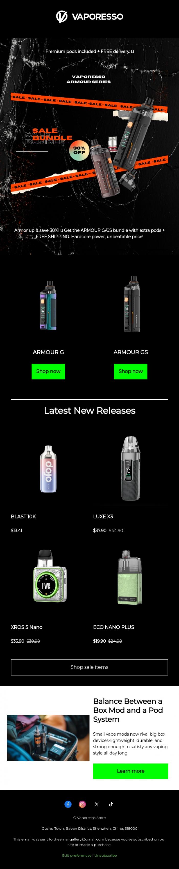 Email Design Inspiration from Vaporesso Store, 🔥 30% OFF ARMOUR G/GS Bundle: Tougher Than Ever!