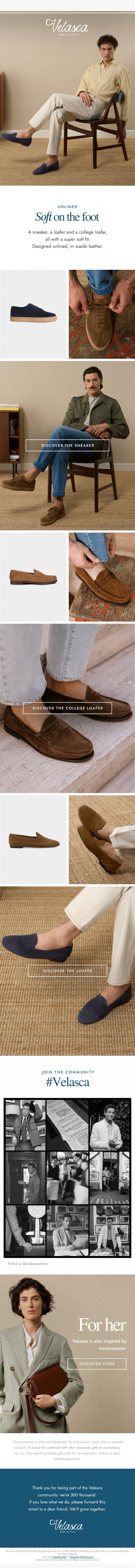Email Design Inspiration from Velasca, Style without a lining.
