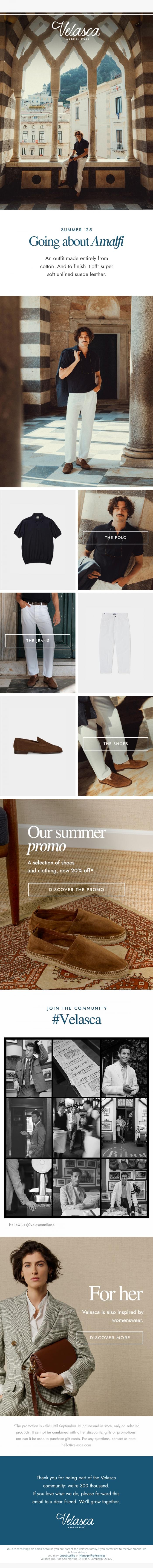 Email Design Inspiration from Velasca, One of our most popular looks.