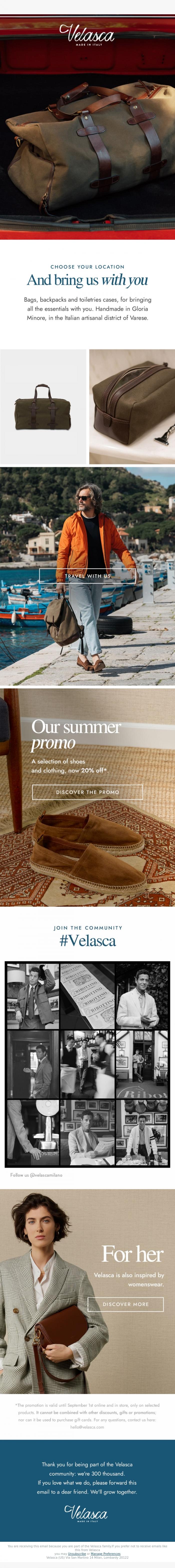 Email Design Inspiration from Velasca, Bags and travel accessories.