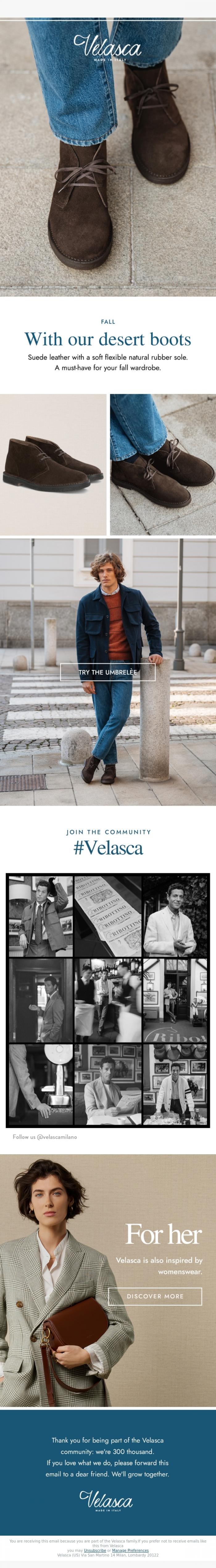 Email Design Inspiration from Velasca, Our desert boots.