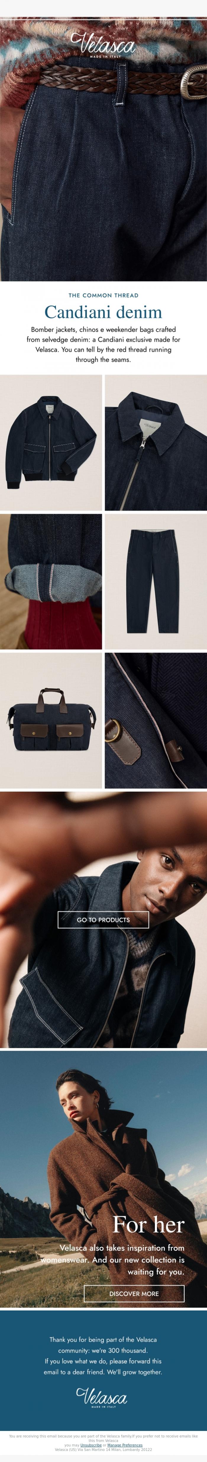 Email Design Inspiration from Velasca, Three new products, by Candiani.