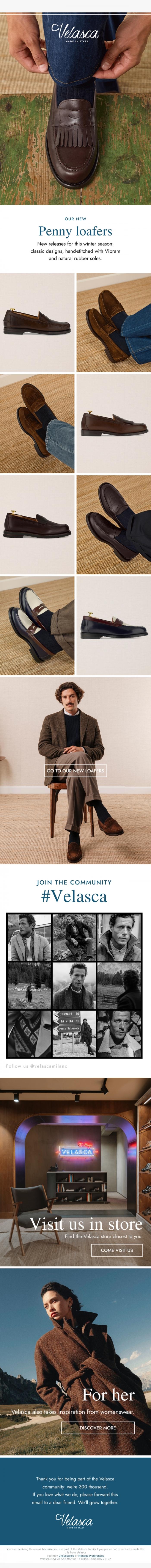 Email Design Inspiration from Velasca, Our new penny loafers.