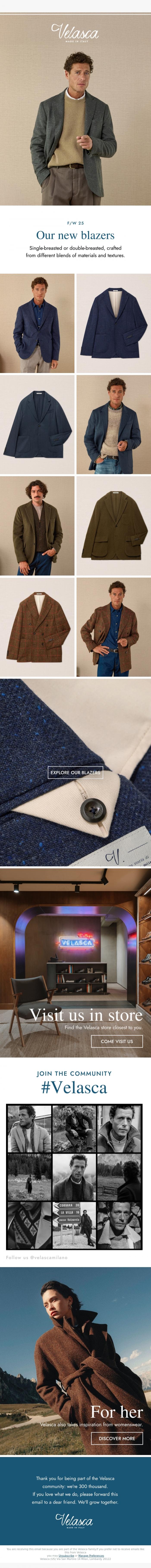 Email Design Inspiration from Velasca, Latest releases, our new blazers.