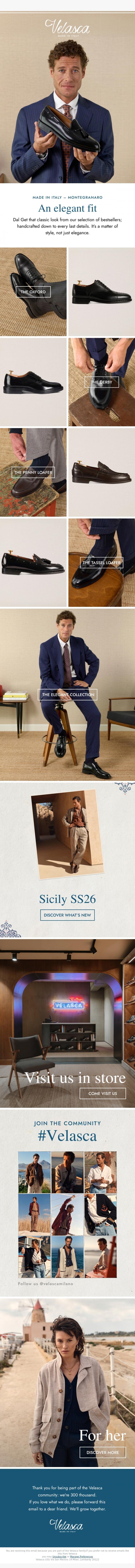 Email Design Inspiration from Velasca, Wedding season: choose the right shoes.