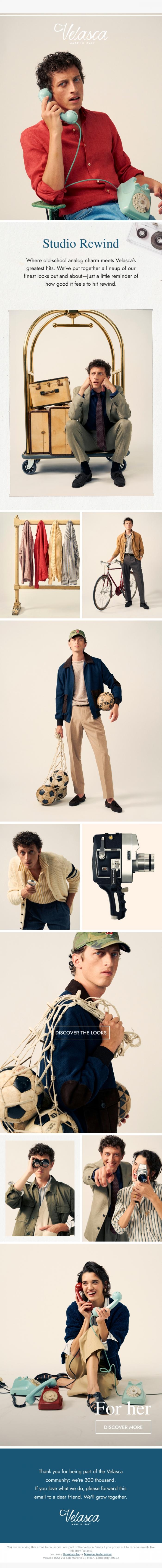 Email Design Inspiration from Velasca, Studio Rewind: check out our most iconic looks.