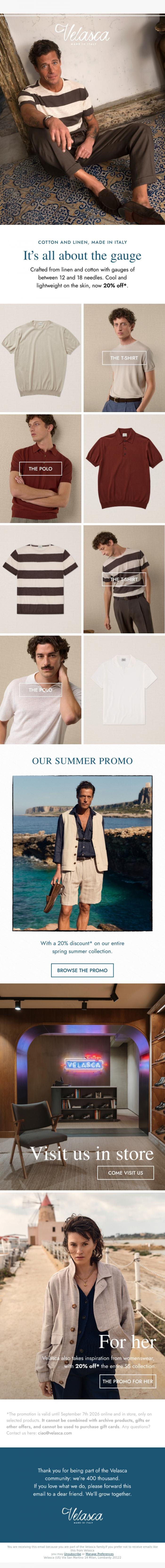 Email Design Inspiration from Velasca, Summer T-shirts and polos.