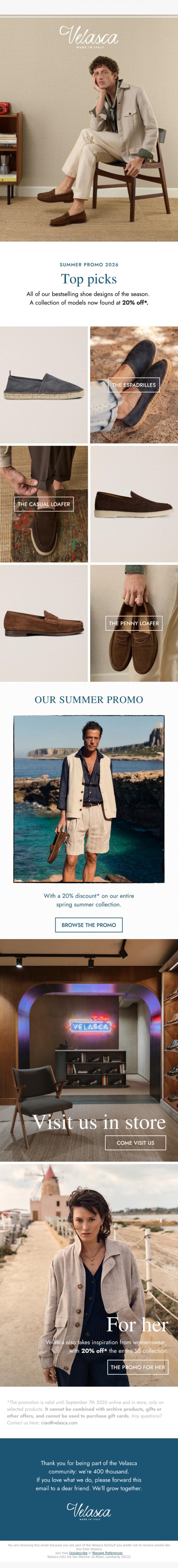 Email Design Inspiration from Velasca, Our bestselling shoes in the promo.